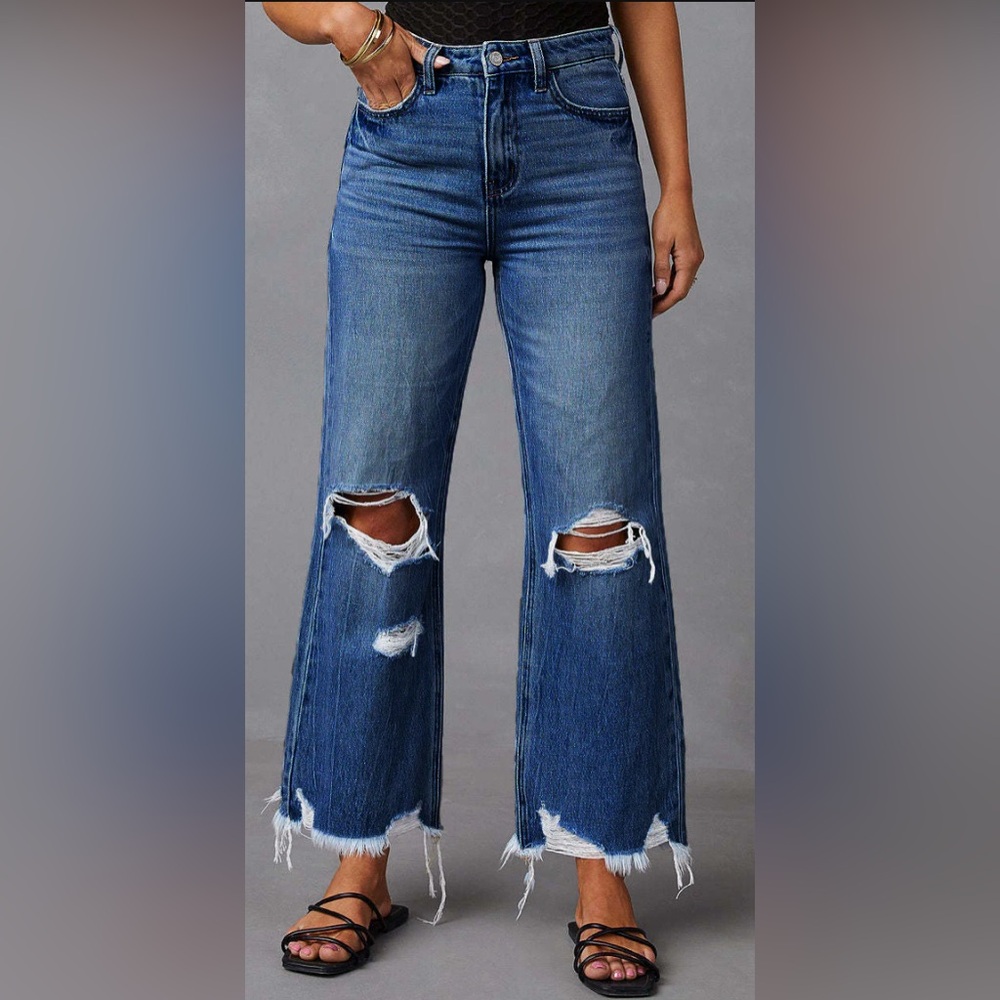 Boutique Wide Leg Distressed Jeans- XL